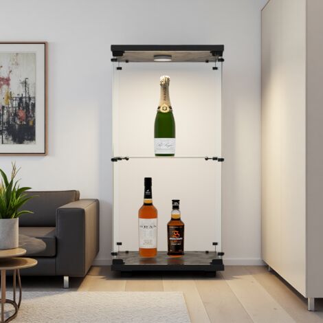 Vitrina de cristal moderna de 40 x 36 x 85 cm, con puerta simple y dos niveles, con iluminación y cerradura, para objetos de colección, libros y vino, ideal para oficina, sala de estar y estudio. Colo (1/5)