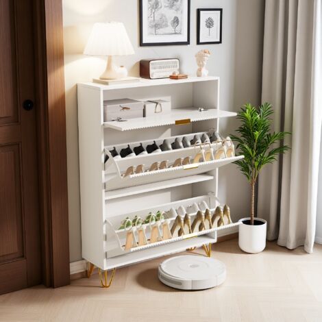 Zapatero blanco, 3 puertas, zapatero, zapatero ahorrador de espacio, para pasillo, zapatero de entrada, antivuelco, estilo moderno, ligero y de lujo.