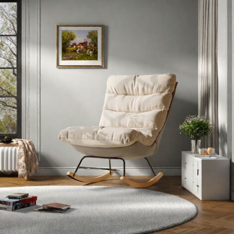 Mecedora, sillón columpio, sillón de salón, para oficina y balcón, tejido técnico, beige (1/5)