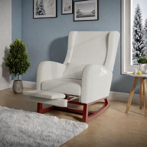 Mecedora tapizada, terciopelo esmerilado, con almohada lumbar y reposapiés extensible, sillón para sala de estar y dormitorio, gris