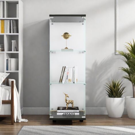 Vitrina de una puerta con 3 estantes y cerradura, ideal para objetos de colección, libros y taquillas de cristal para oficina, sala de estar y estudio. Color negro. (1/5)