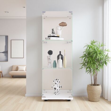 Vitrina de una puerta con 3 estantes y cerradura, ideal para objetos de colección, libros y taquillas de cristal para oficina, sala de estar y estudio. Color blanco. (1/5)