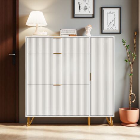 Zapatero blanco, 3 puertas y 1 puerta, zapatero, zapatero ahorrador de espacio, para pasillo, zapatero de entrada, antivuelco, estilo moderno, ligero y de lujo.