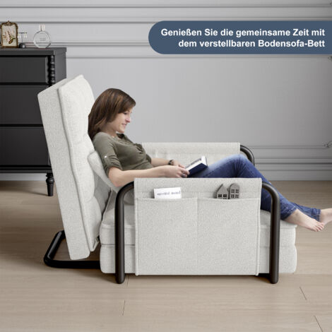 Sofá de suelo plegable, tumbona, tumbona de suelo, ajustable en 5 posiciones, reclinable, reclinable con reposabrazos, silla plegable para dormir, beige (1/5)