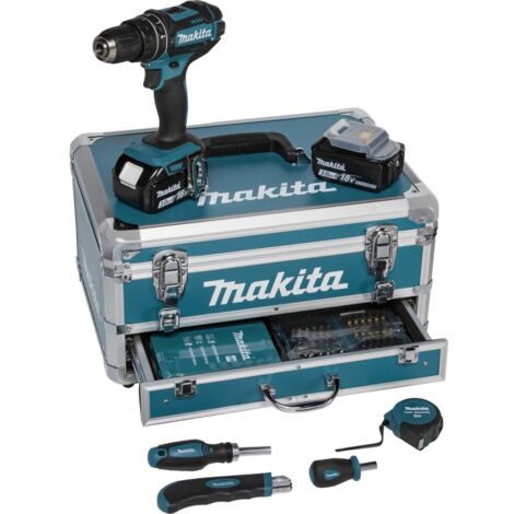 Trapano a percussione a batteria Makita DHP 482 RFX9 18 V 62 Nm + 2x batteria ricaricabile 3,0 Ah + caricabatterie + set di accessori + valigetta (1/5)