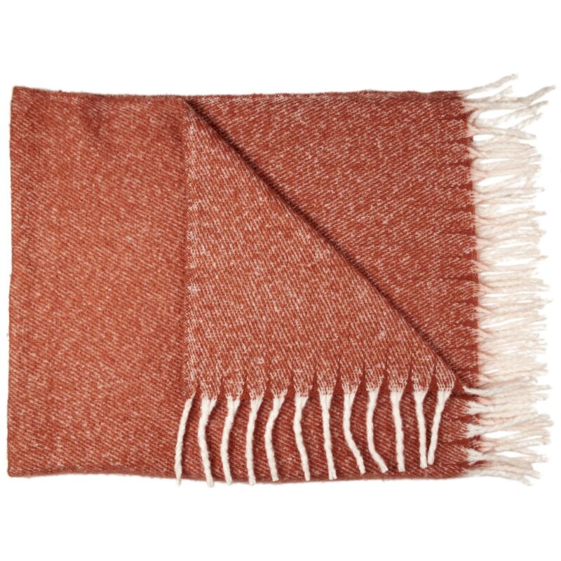 Plaid tissé imprimé et tufté avec franges coton NAVAJO pas cher