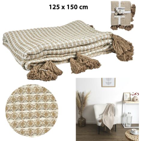 Plaid - HOME DECO FACTORY - Nid d'Abeille - Beige et taupe - 125 x 150 cm (1/5)