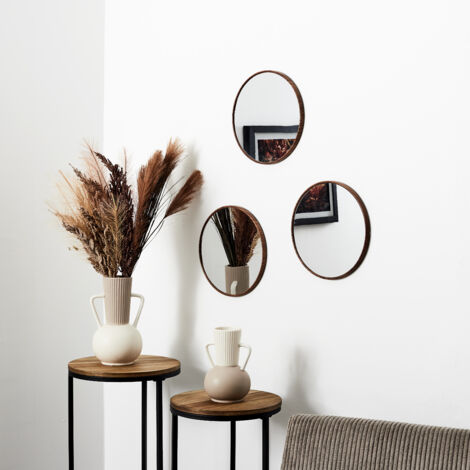 Lot de 3 Miroirs - HOME DECO FACTORY - Toronto - Imitation Bois - Marron - 26 cm (1/3)