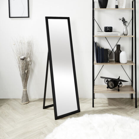 The Home Deco Factory – Miroir sur pied noir 124 cm – Design élégant pour espaces modernes – Bonne visibilité pour soins personnels