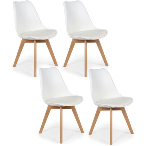 The Home Deco Factory – Chaise scandinave rembourrée blanche – Lot de 4 – Assise ultra-confortable – Pieds en bois brut pour intérieur chaleureux (1/5)