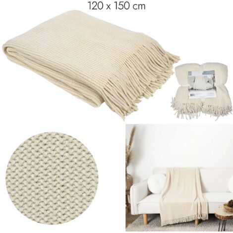Plaid - HOME DECO FACTORY - Beige - Chenille - Frange (1/5)
