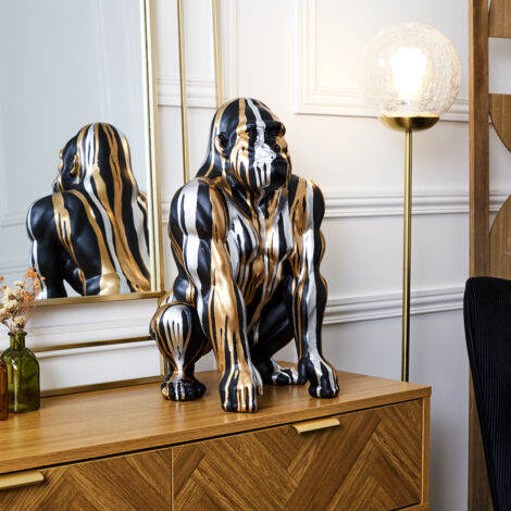 The Home Deco Factory – Statuette gorille noir avec coulures dorées et argentées – Hauteur 45 cm – Design contemporain pour décoration intérieure