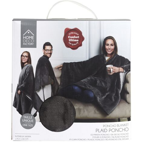 Plaid poncho gris doux et chaud – 100% polyester – Taille unique – Pour cocooning à la maison – Cmp Iberica (1/5)