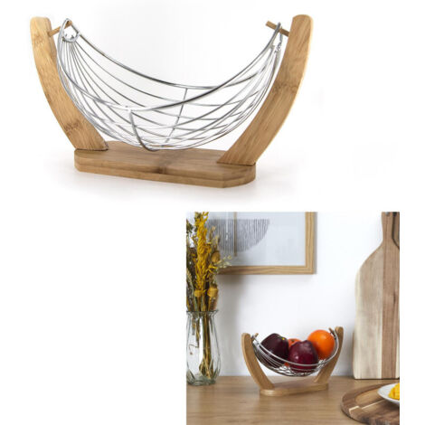 Corbeille à Fruits - COOK CONCEPT - Balancelle - Design Art Déco - Marron et Argent (1/4)