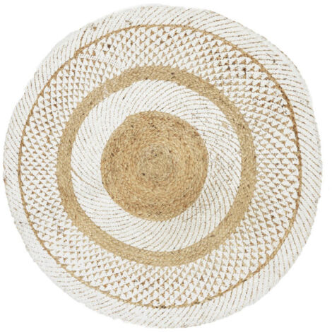 Tapis Rond - HOME DECO FACTORY - Jute Imprimé - Beige et Blanc (1/4)