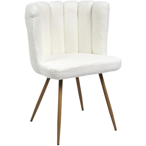 The Home Deco Factory – Chaise bouclette blanche – Rembourrage mousse PU – Structure bois contreplaqué – Pieds métal – Hauteur d'assise 49 cm – Dimensions L. 52 x l. 54 x h. 82,5 cm (1/6)