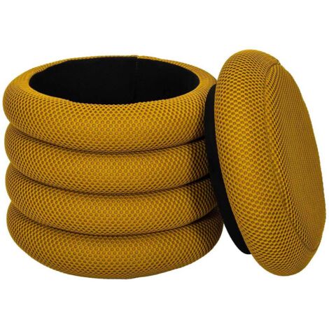 The Home Deco Factory – Pouf rangement Atome jaune – Polyester – 42 cm de hauteur – 37 cm de longueur – 2 en 1 assise et rangement – Livré monté