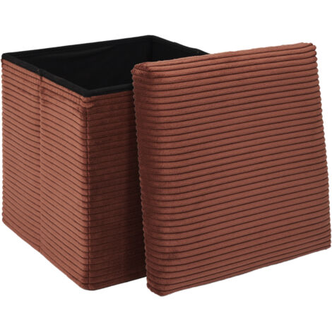 Coffre de rangement cube 38 cm en velours côtelé terracotta - TAKO