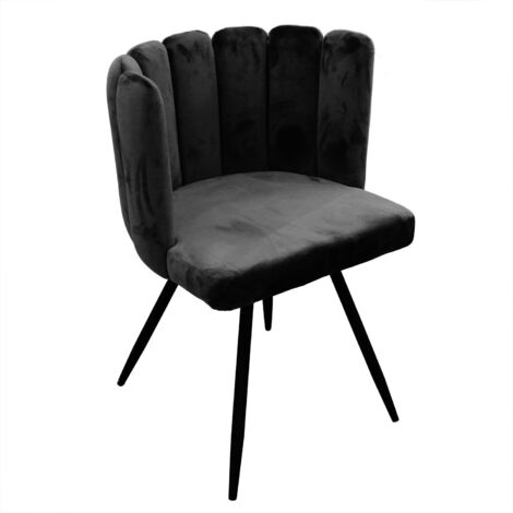 The Home Deco Factory – Chaise Ariel en velours noir – Dimensions L 52,5 x l 50,5 x H 79,7 cm – 4 pieds en métal – Hauteur d'assise 50 cm (1/10)