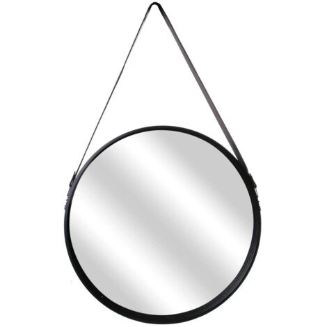 The Home Deco Factory – Miroir rond suspendu 50cm – Anse design barbier – Pour intérieur moderne – Finition noir élégant
