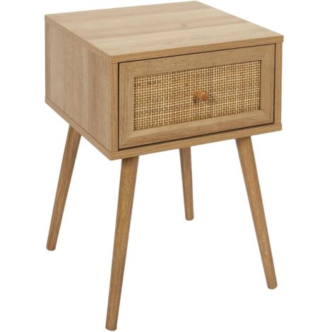 The Home Deco Factory – Chevet 1 tiroir en bois contreplaqué et rotin beige – Dimensions 39x39x55,4 cm – Design exotique et contemporain – Rangement optimisé