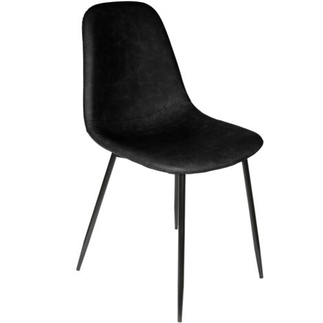 The Home Deco Factory – Chaise PU noire Amber – Lot de 2 – Pieds en métal – Hauteur d'assise 48 cm – Design moderne pour salle à manger (1/6)