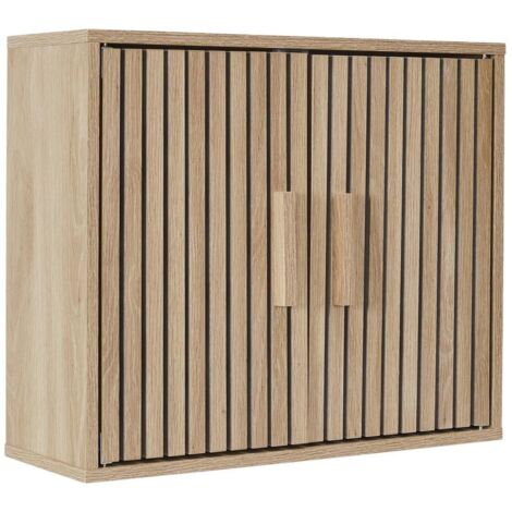 The Home Deco Factory – Armoire murale de salle de bain 60x50x20 cm – Panneaux de particules et MDF – Facade en tasseaux – Montage facile en 15 min