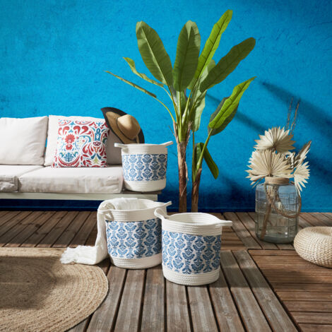 Lot de 3 Paniers de Rangement - HOME DECO FACTORY - Jaipur - Ethniques - Bleus et Blancs (1/5)