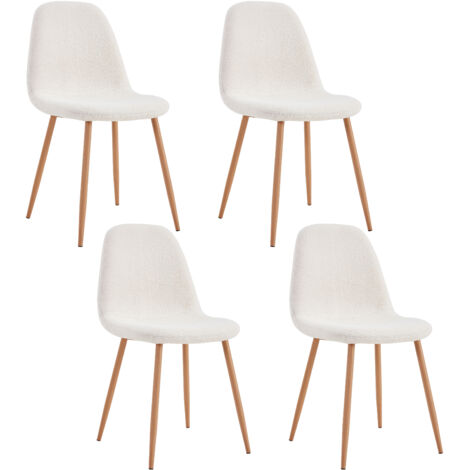 Lot de 4 chaises bouclette Freya – Confort optimal – Structure en fer – Hauteur d'assise 47 cm – Dimensions 86x50x44 cm – Coloris blanc et marron (1/5)