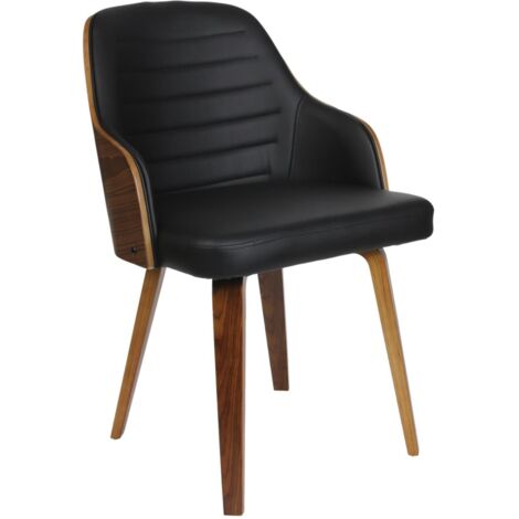 The Home Deco Factory – Fauteuil design 57x51x79 cm – Assise en PU noir – Structure en contreplaqué de peuplier marron – Hauteur d'assise 46 cm (1/10)