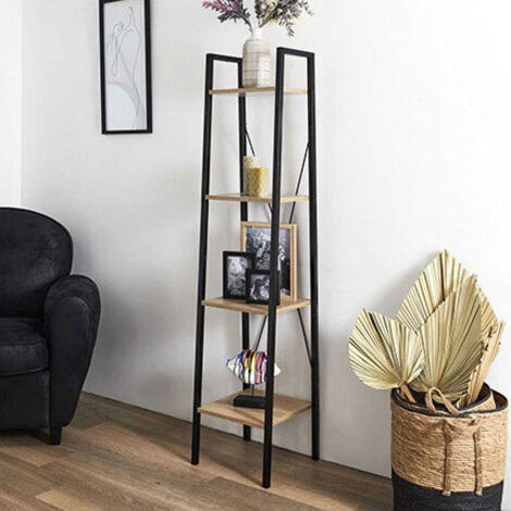 The Home Deco Factory – Étagère bibliothèque 4 tablettes en bois mélaminé et acier – Hauteur 148 cm – Profondeur 32 cm – Style industriel vintage (1/8)