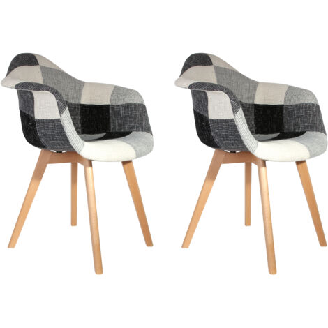 The Home Deco Factory – Fauteuil scandinave patchwork gris – Lot de 2 – Assise confortable – Design épuré pour intérieur moderne – Dimensions compactes (1/5)