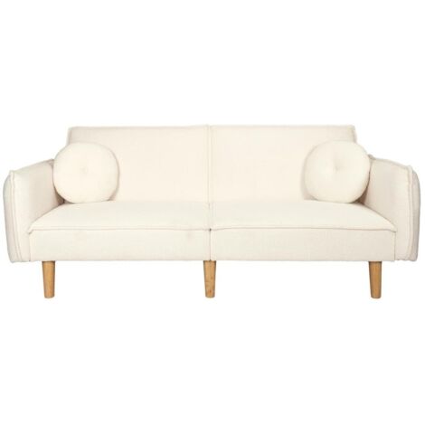 The Home Deco Factory – Canapé convertible 3 places – Bouclette blanche – Confort cocooning – Dépliable pour invités – Style moderne (1/5)