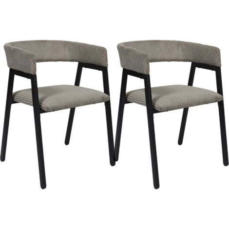 The Home Deco Factory – Fauteuil côtelé taupe – Lot de 2 – Assise rembourrée et dossier enveloppant – Structure noire élégante (1/5)