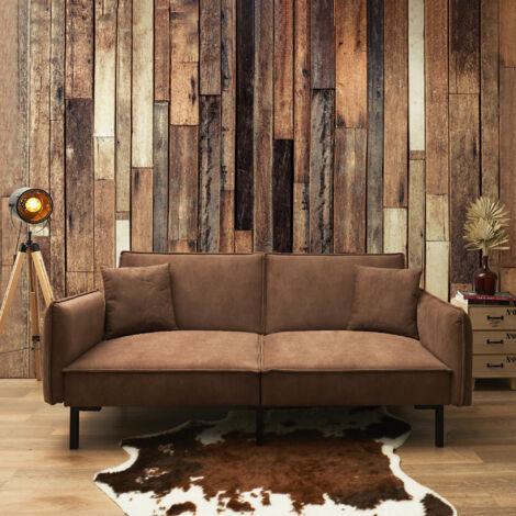 Canapé convertible vintage marron 3 places – Couchage 171x109 cm – Matériaux polyester et fer – Hauteur 84 cm, profondeur 90 cm (1/5)