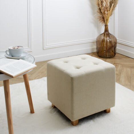 The Home Deco Factory – Pouf carré en tissu beige – Style scandinave – Léger et déplaçable – Siège d'appoint élégant pour salon et chambre (1/4)