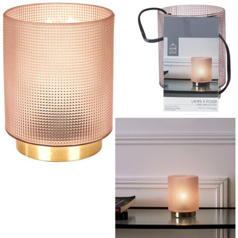 Lampe - HOME DECO FACTORY - Verre Embossé - Rose (1/5)