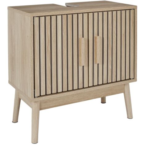The Home Deco Factory – Meuble sous vasque simple en panneaux de particules 60x30x70 cm – Façade en tasseaux – Charge max 75 kg – Montage rapide en 15 min (1/5)