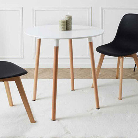 The Home Deco Factory – Table à manger ronde 76 cm – Hêtre naturel et blanc – Hauteur 75,5 cm – Pour 4 personnes – Design moderne scandinave (1/10)