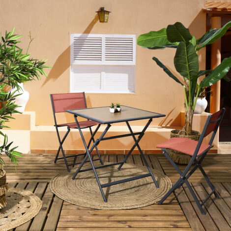 Table pliable en métal anthracite et effet bois Barcelone 70 x 70 cm