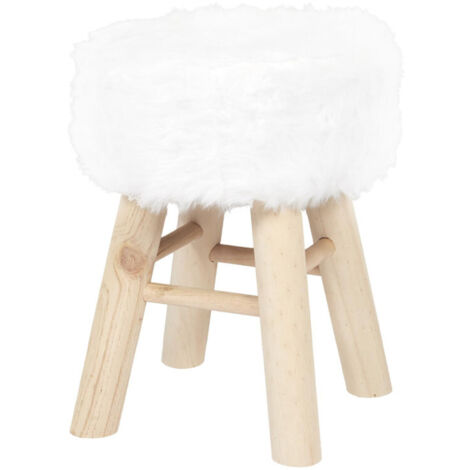 Tabouret - HOME DECO FACTORY - Imitation Fourrure - Blanc et Marron (1/4)