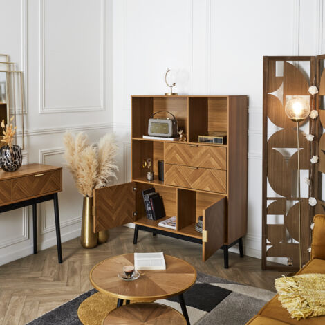 The Home Deco Factory – Bibliothèque Felix M1 – Noir – Panneaux de particules – 2 tiroirs et 2 portes – Dimensions 140x100x35 cm