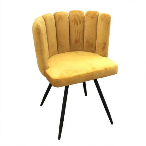 The Home Deco Factory – Chaise Ariel velours jaune moutarde – Dimensions 52,5 x 50,5 x 79,7 cm – Hauteur d'assise 49,6 cm – Pieds en métal (1/10)