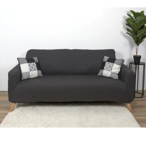 The Home Deco Factory – Housse extensible pour canapé 3 places – Textile gris – S'adapte parfaitement à votre mobilier – Protection et style