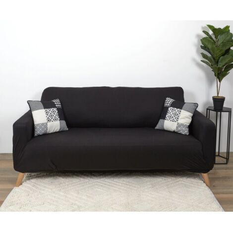 The Home Deco Factory – Housse extensible pour canapé 3 places – Dimensions L 230 x l 80 cm – 100% polyester – Lavable en machine à 30° – Couleur noire