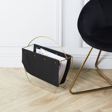 The Home Deco Factory – Porte-revues noir en métal doré – Toile détachable avec boutons pression – Design moderne pour magazines et livres (1/5)