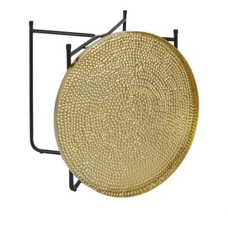 Petit Tabouret D'appoint En Métal Martelé Finition Cuivre Aspect Vieilli - Neuf