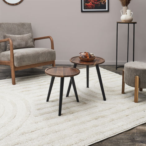 Lot de 2 tables basses rondes effet bois et noir - VAHINA