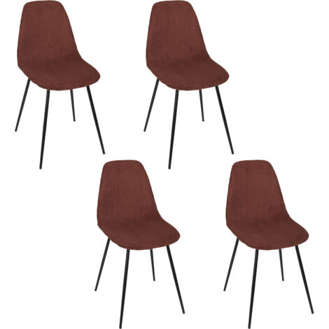 The Home Deco Factory – Lot de 4 chaises côtelées orange – Confortables et design – Pour intérieur moderne – Hauteur d'assise 45cm – Structure en métal (1/5)