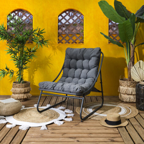 The Home Deco Factory – Fauteuil relax anthracite – Assise rembourrée 36 cm – Matériaux : acier, coton, polyester – Dimensions : 85,5 x 68 x 88 cm